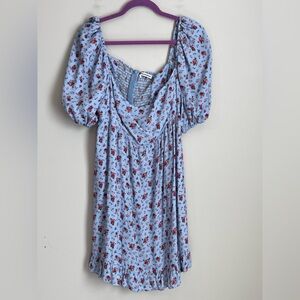 Reformation Mini Dress Square Neck Floral Blue Size XL